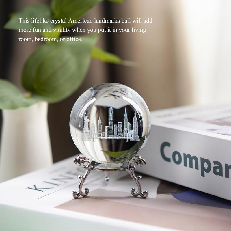 ZEERSHEE 2.3in 3D Laser Engraved Crystal Ball Featuring Statue of Liberty, Golden Gate Bridge, and U.S. Capitol with Stand Decorative Sphere Travel Souvenirs Gifts for Women Men Friends - Image 4